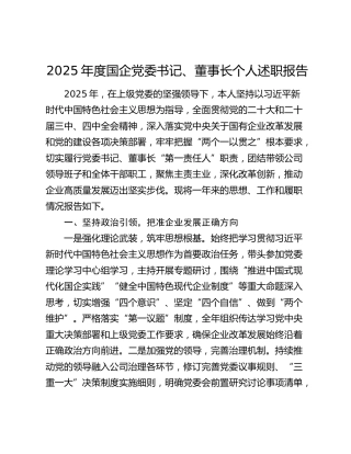 2025年度国企党委书记、董事长个人述职报告