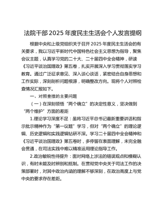 法院干部2025年度民主生活会个人发言提纲