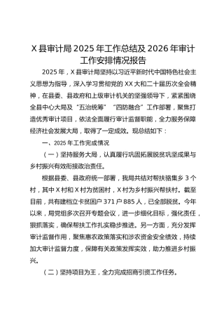 X县审计局2025年工作总结及2026年审计工作安排情况报告