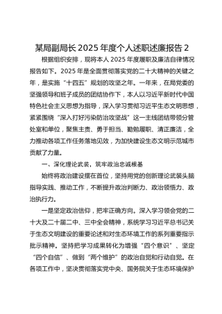 某局副局长2025年度个人述职述廉报告2