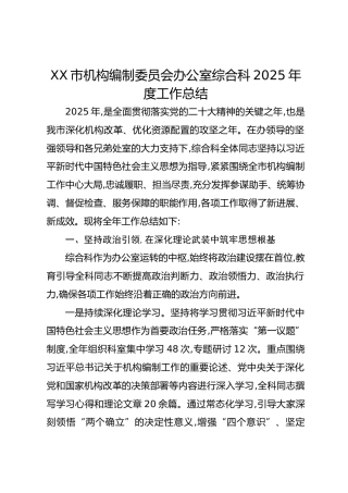 XX市机构编制委员会办公室综合科2025年度工作总结