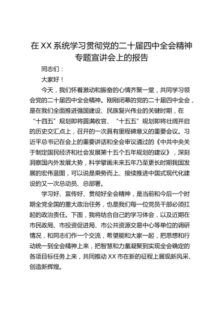 在XX系统学习贯彻党的二十届四中全会精神专题宣讲会上的报告（党课讲稿）
