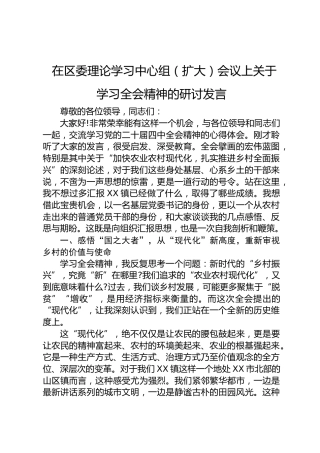 在区委理论学习中心组（扩大）会议上关于学习四中全会精神的研讨发言