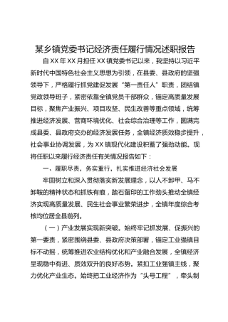 某乡镇党委书记经济责任履行情况述职报告