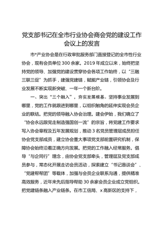 党支部书记在全市行业协会商会党的建设工作会议上的发言