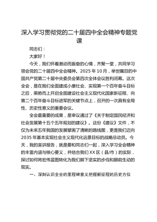深入学习贯彻党的二十届四中全会精神专题党课讲稿