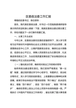 区委政法委工作汇报