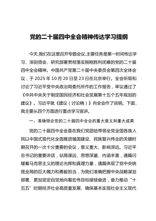 党的二十届四中全会精神传达学习提纲（通用参考）
