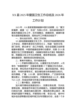 XX县2025年爱国卫生工作总结及2026年工作计划