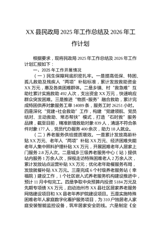 XX县民政局2025年工作总结及2026年工作计划