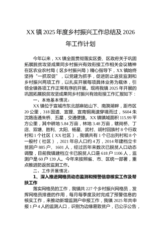 XX镇2025年度乡村振兴工作总结及2026年工作计划