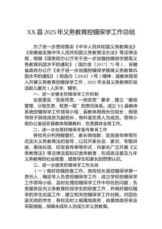 XX县2025年义务教育控辍保学工作总结