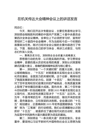 在机关传达党的二十届四中全会精神会议上的讲话发言