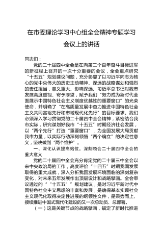 在市委理论学习中心组党的二十届四中全会精神专题学习会议上的讲话