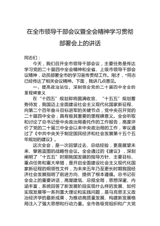 在全市领导干部会议暨党的二十届四中全会精神学习贯彻部署会上的讲话