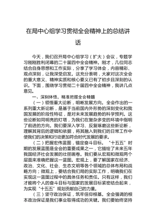 在局中心组学习贯彻党的二十届四中全会精神上的总结讲话