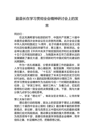 副县长在学习贯彻党的二十届四中全会精神研讨会上的发言
