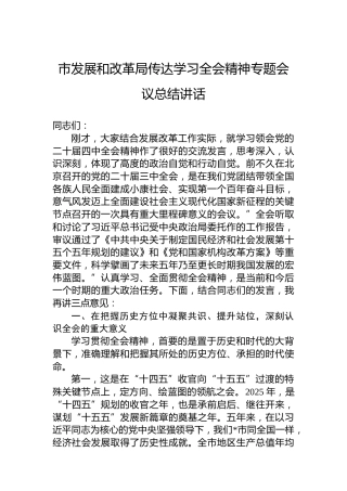 市发展和改革局传达学习党的二十届四中全会精神专题会议总结讲话