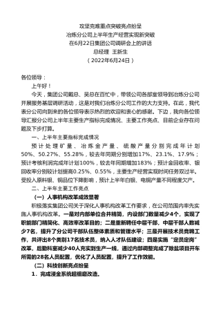 最新讲话系列第4020期总经理王新生：在6月22日集团公司调研会上的讲话