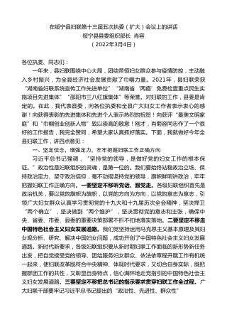 最新讲话系列第3325期绥宁县县委组织部长肖容：在绥宁县妇联第十三届五次执委（扩大）会议上的讲话