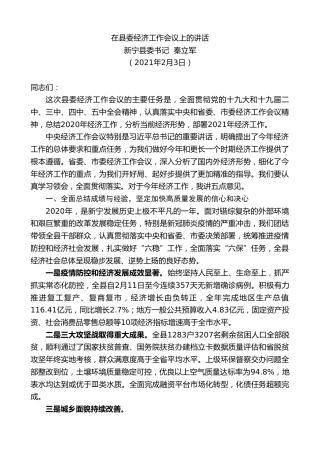 最新讲话系列第1212期新宁县委书记秦立军：在县委经济工作会议上的讲话