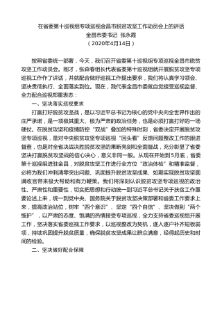 最新讲话系列第114期金昌市委书记张永霞在省委第十巡视组专项巡视金昌市脱贫攻坚工作动员会上的讲话