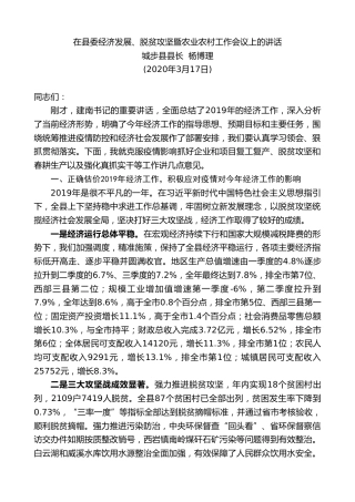 最新讲话系列第15期城步县县长杨博理在县委经济发展、脱贫攻坚暨农业农村工作会议上的讲话