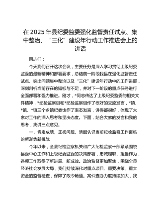 县纪委监委强化监督责任试点、集中整治、“三化”建设年行动工作推进会上的讲话