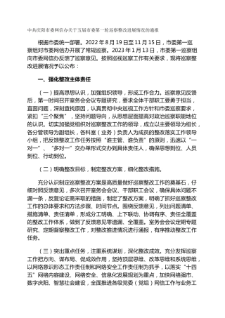 市委网信办关于五届市委第一轮巡察整改进展情况的通报
