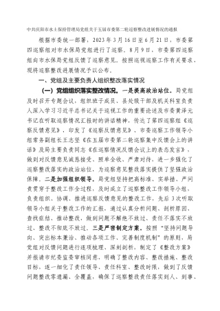 市水土保持管理局党组关于五届市委第二轮巡察整改进展情况的通报