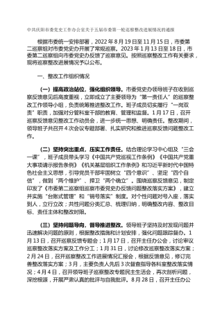 市委党史工作办公室关于五届市委第一轮巡察整改进展情况的通报