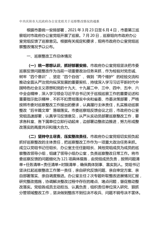 市人民政府办公室党组关于巡察整改情况的通报
