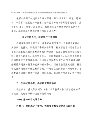 市红十字会党组关于市委巡察反馈问题整改落实情况的通报
