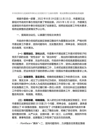 市人民政府外事办公室党组关于五届市委第一轮巡察整改进展情况的通报
