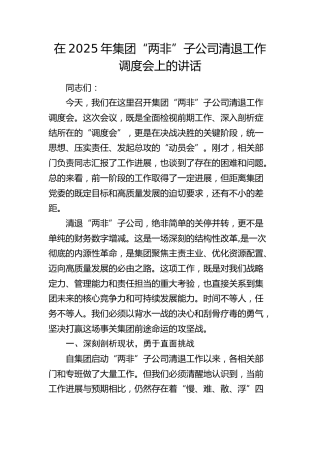 “两非”子公司清退工作调度会上的讲话