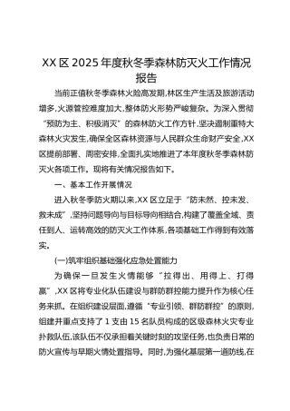 XX区2025年度秋冬季森林防灭火工作情况报告