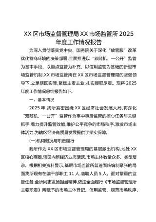 XX区市场监督管理局XX市场监管所2025年度工作情况报告