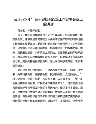 在2025年年轻干部挂职锻炼工作部署会议上的讲话