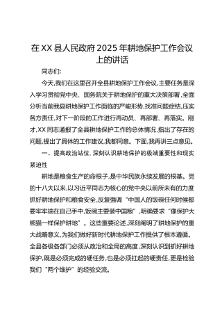 在XX县人民政府2025年耕地保护工作会议上的讲话