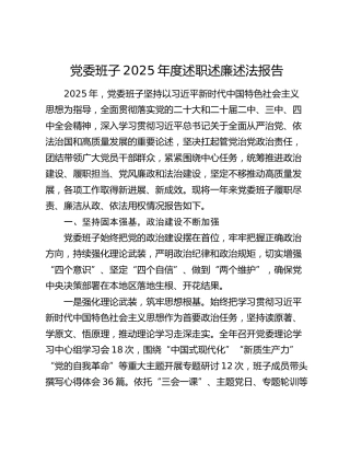 党委班子2025年度述职述廉述法报告