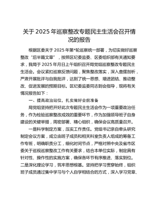 关于2025年巡察整改专题民主生活会召开情况的报告