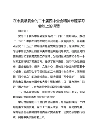 在市委常委会的二十届四中全会精神专题学习会议上的讲话(1)
