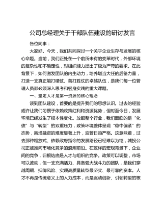 公司总经理关于干部队伍建设的研讨发言
