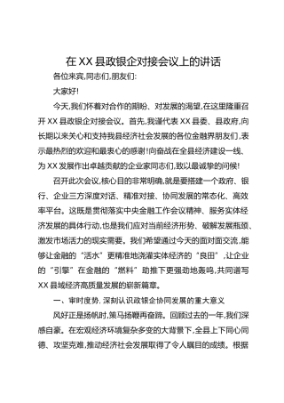 在XX县政银企对接会议上的讲话