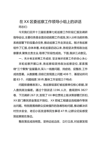 在XX区委巡察工作领导小组上的讲话