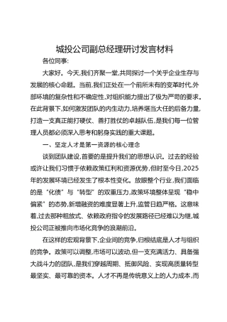 城投公司副总经理研讨发言材料