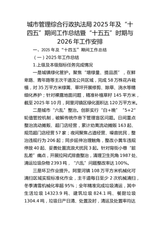 城市管理综合行政执法局2025年及“十四五”期间工作总结暨“十五五”时期与2026年工作安排