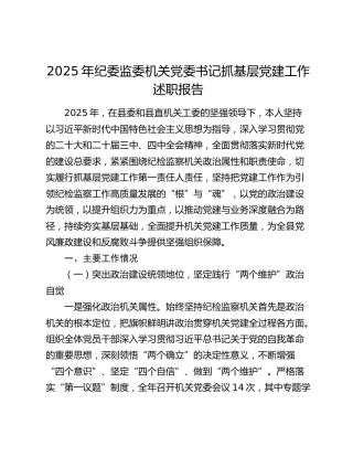 2025年纪委监委机关党委书记抓基层党建工作述职报告