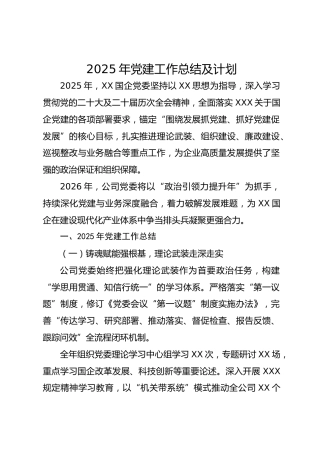 2025年党建工作总结及计划