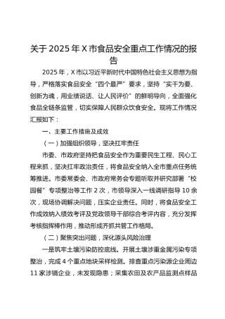 关于2025年X市食品安全重点工作情况的报告